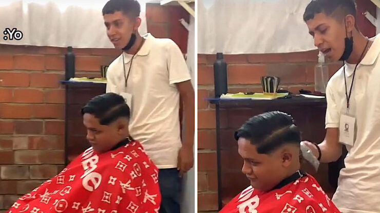 Studente taglia i capelli a un suo compagno in classe
