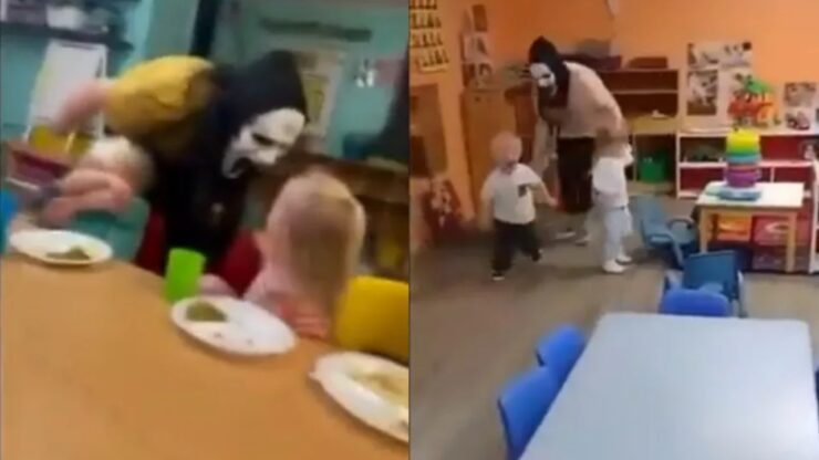 bambini spaventati a causa di un insegnante con la maschera di Scream