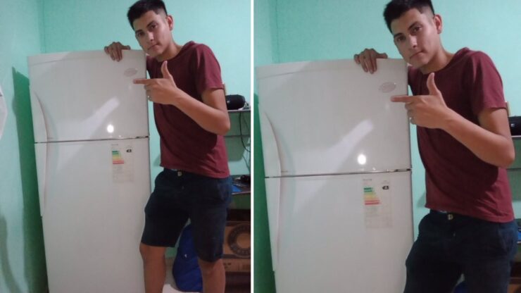 ragazzo compra il suo primo frigorifero