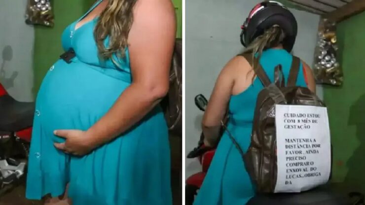 donna incinta mette biglietto sullo zaino per avvisare delle sue condizioni