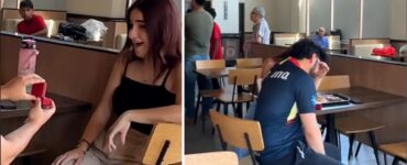 Un giovane fa la proposta di matrimonio alla ragazza in un fast food